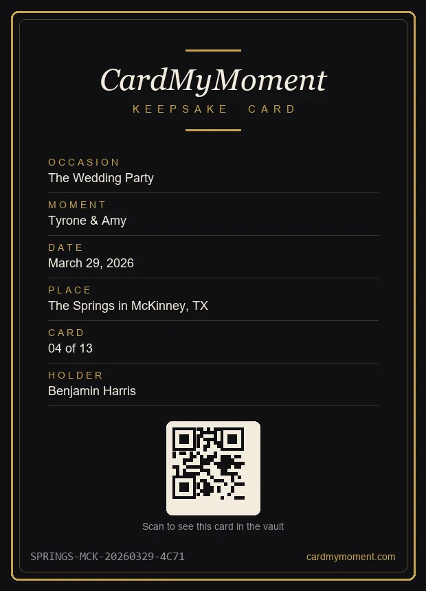 Standard card back with details and QR code