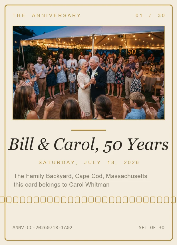 50th anniversary keepsake card in champagne