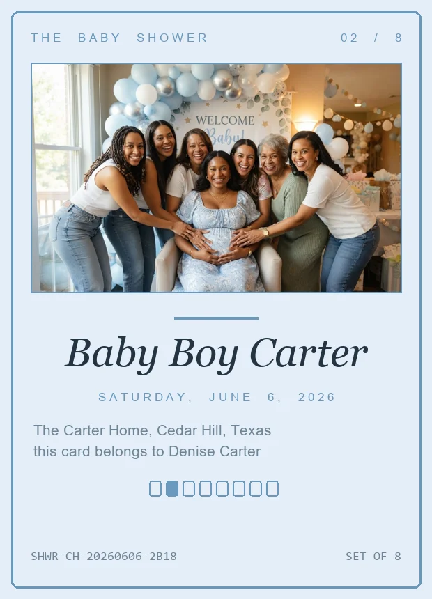 Baby shower keepsake card in baby blue