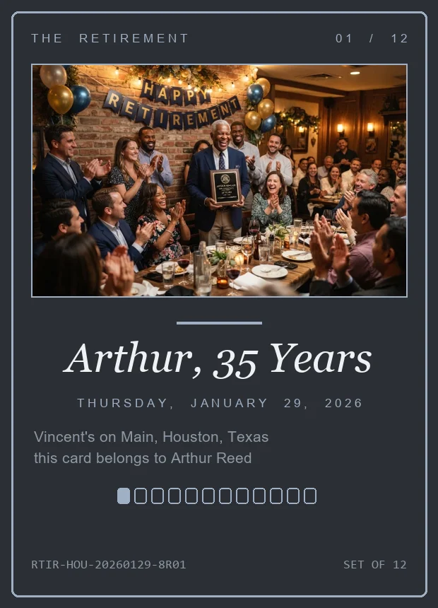 Retirement keepsake card in slate