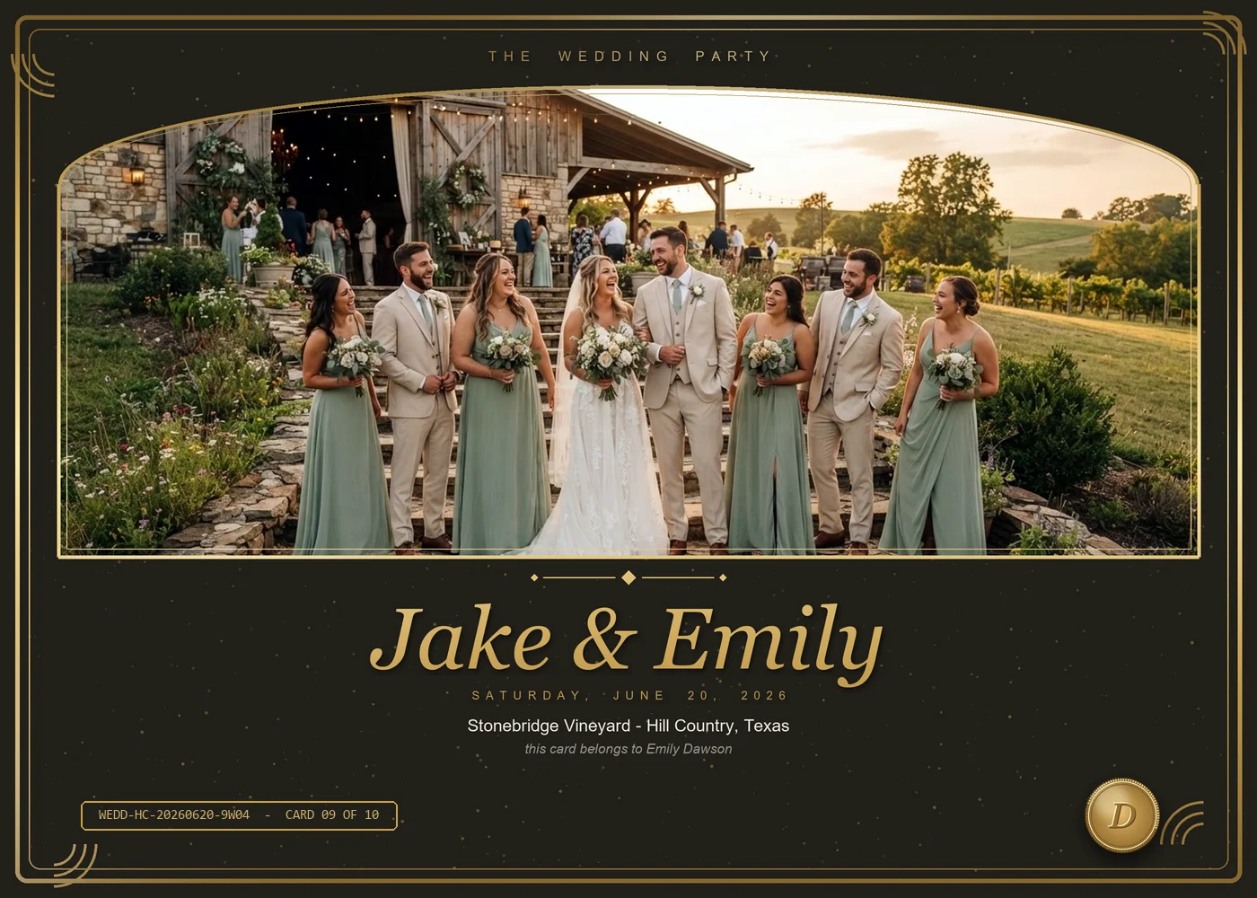 Premium wedding party card, horizontal